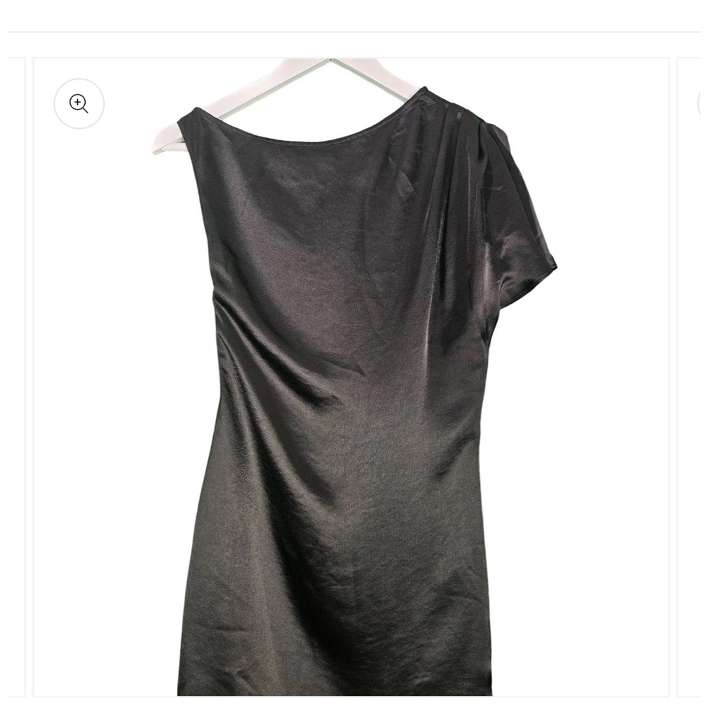 NWT ANNA QUAN ASYMMETRICAL OFF-SHOULDER SATIN MINI BLACK DRESS SIZE 4 - Picture 11 of 14